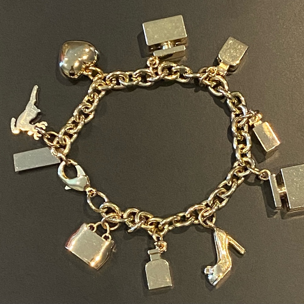 Dolce & Gabbana Gold Logo Perfume Bottle Charm Link Bracelet